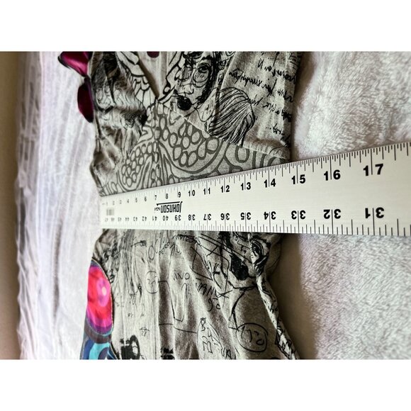 Desigual Women's Abstract Graphic Print A-Line Mini Dress Cap Sleeve V-Neck Gray - Picture 10 of 14